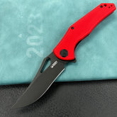 KUBEY KU149F Phemius Liner Lock Folding Pocket Knife Red G10 Handle 3.66" Blackwash 14C28N